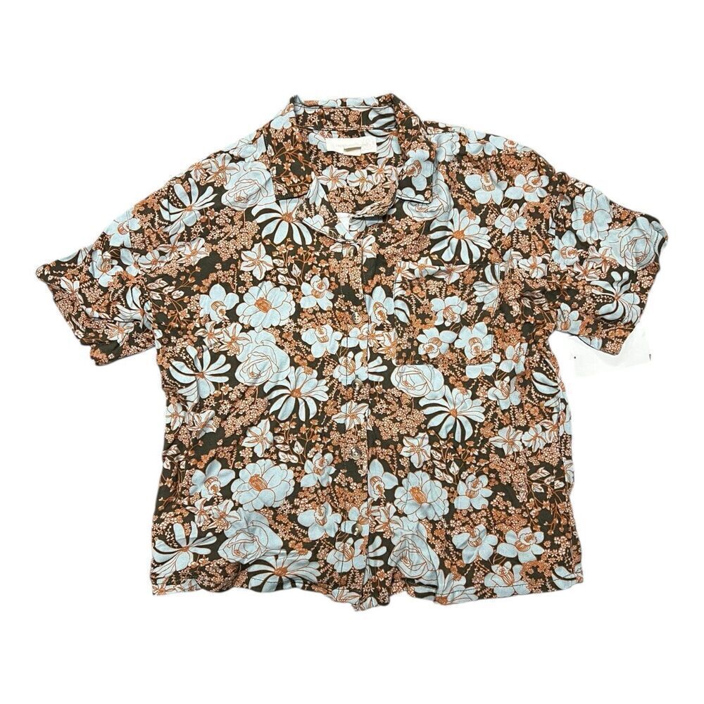 Treasure & Bond Kids' Floral Camp Shirt In Olive Sarma Garden Floral L